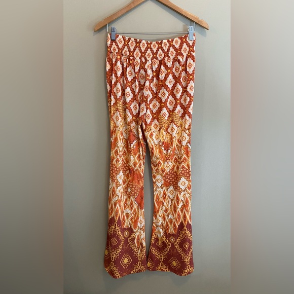 Miss Me: Orange, White and Burnt Red Hippie Festival Rayon Pants - Picture 10 of 17